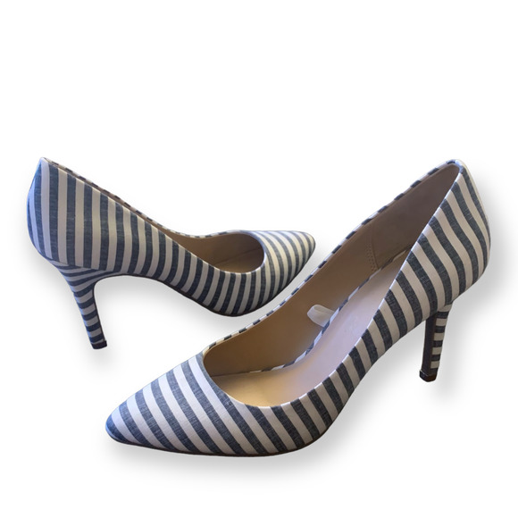 MERONA Pointed Toe Striped Heels Stiletto Pumps Casual Career Cocktail Blue 10 - Picture 2 of 8